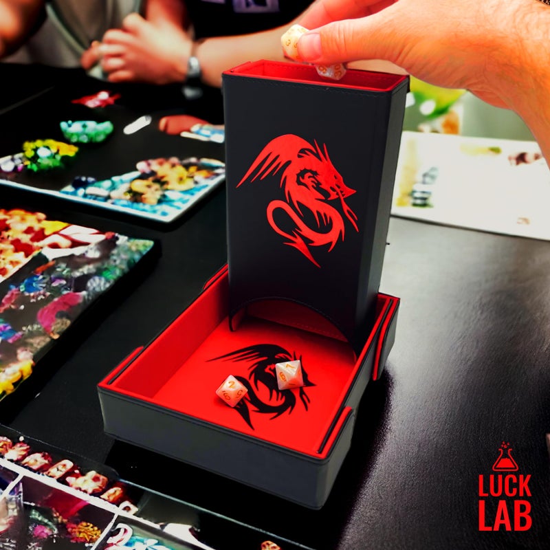 Luck Lab Folding Dice Tower and Dice Tray for RPG Table Top Gaming - Black/Red - Dragon Design - Image 5